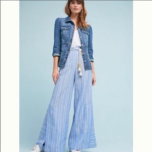 Anthropologie linen blue wide leg pant
